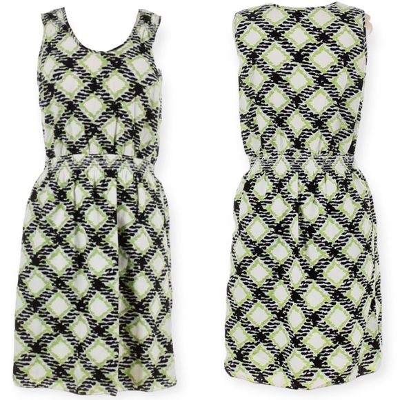 Banana Republic Diamond Print Sleeveless Sheath Dress Green Black & White Size 0 - Picture 4 of 13